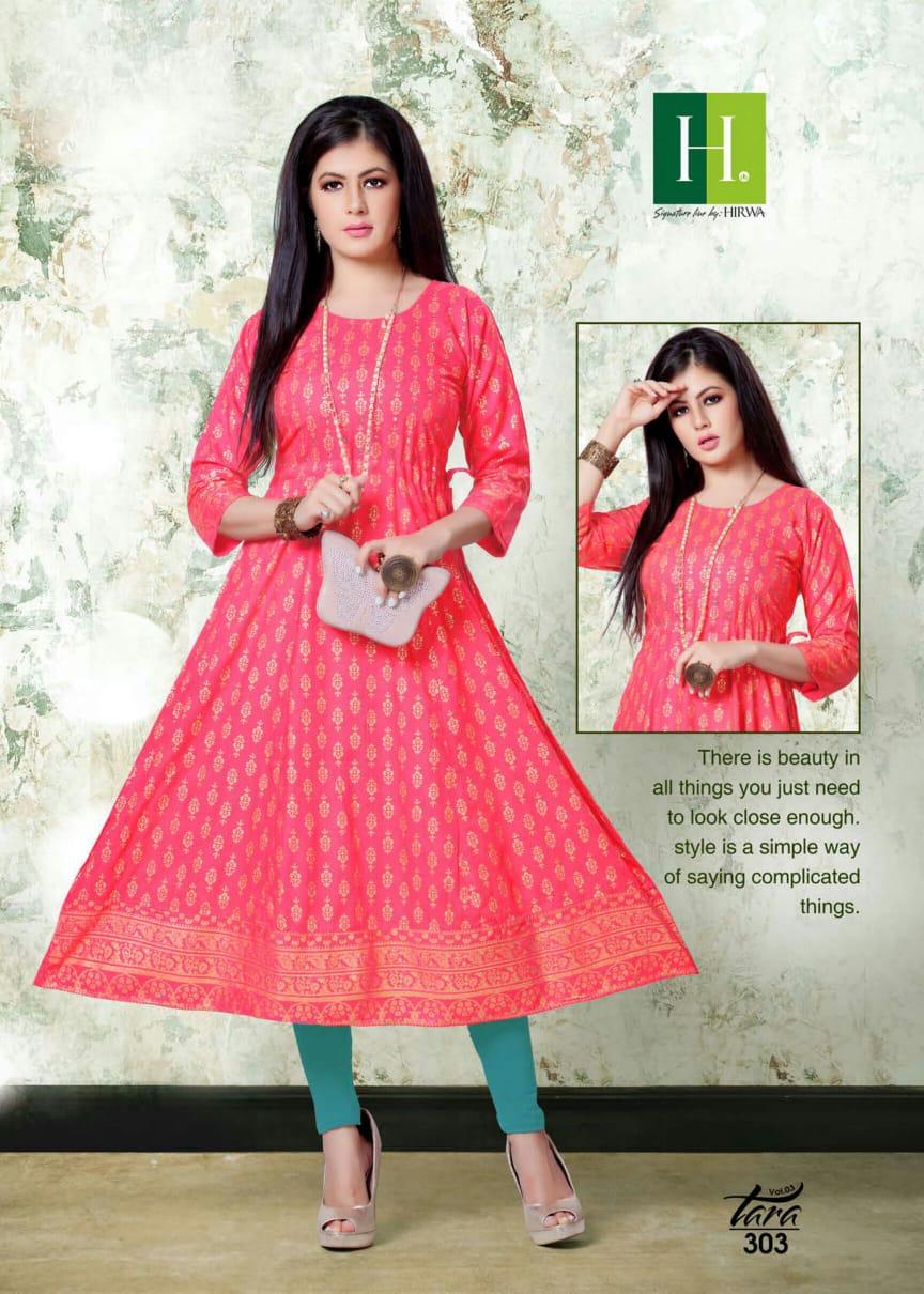 Hirwa Tara 3 Ethnic Wear Latest Fancy Rayon Gold prints with mirror work  Flair Designer  Kurti Collection